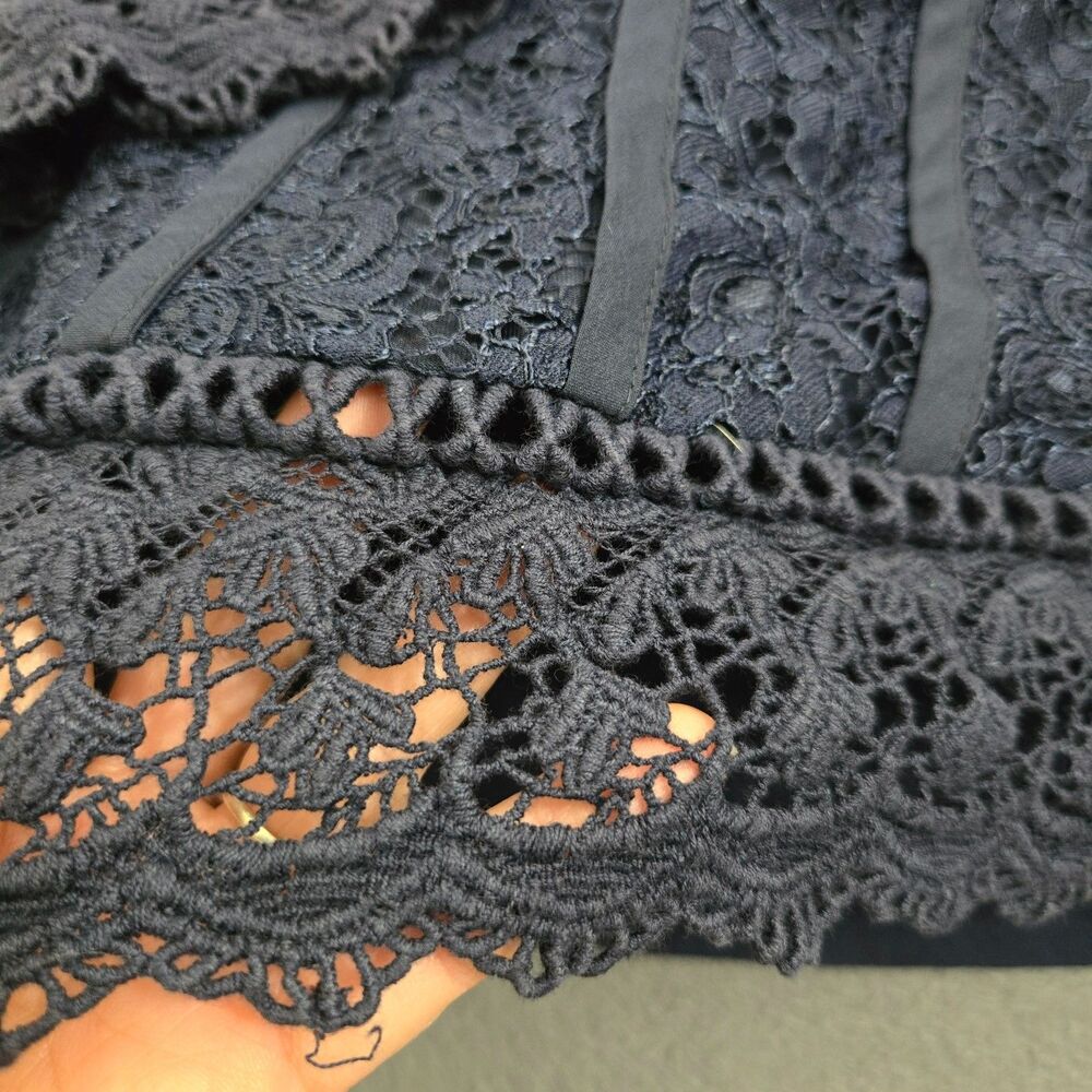 Chico's Women 3 US 16 Lace Front Knit Top Deep Navy Blouse - Picture 4 of 11